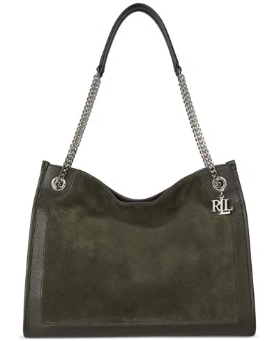 Ralph Lauren Suede & Leather Large Bradley Tote Bag In Green