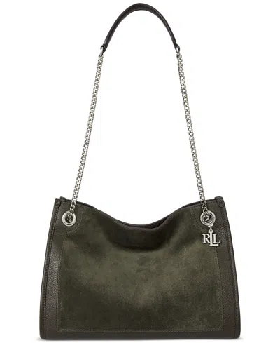 Ralph Lauren Suede & Leather Small Bradley Tote Bag In Green