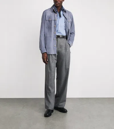 Ralph Lauren Suede Barron Overshirt In Blue