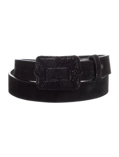 Pre-owned Ralph Lauren Suede Beaded Accents Belt In Black