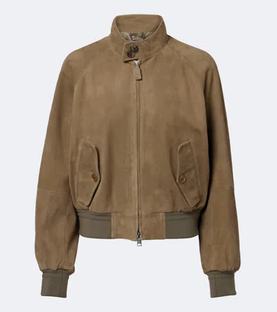 Ralph Lauren Suede Bomber Jacket In Beige
