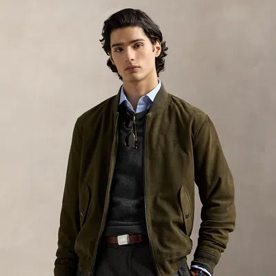 Ralph Lauren Suede Bomber Jacket In Green