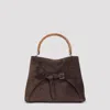 Ralph Lauren Structured Suede Bucket Bag With Bamboo Handle In Brown