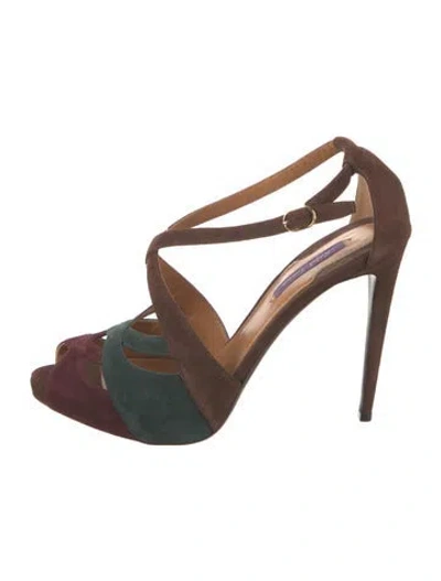 Pre-owned Ralph Lauren Suede Colorblock Pattern T-strap Pumps