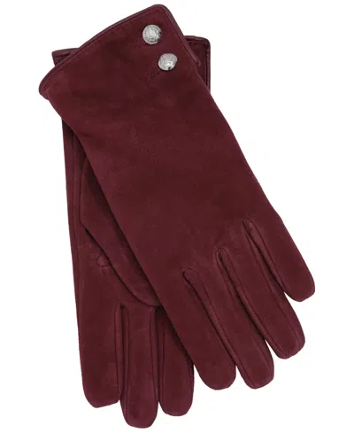 Ralph Lauren Suede Crest Button Glove In Burgundy