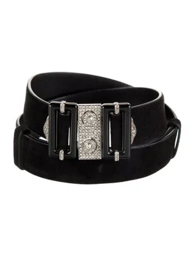 Pre-owned Ralph Lauren Suede Crystal Embellishments Belt In Black