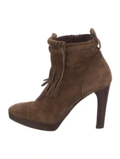 Pre-owned Ralph Lauren Suede Eyelet Trim Boots In Brown