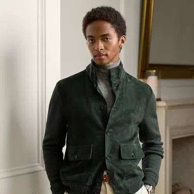 Ralph Lauren Suede-panelled Cashmere Jacket In Green