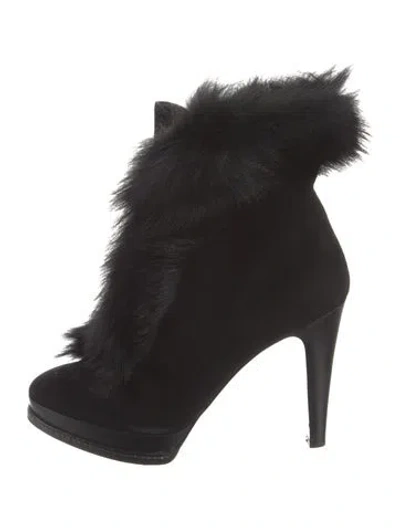 Pre-owned Ralph Lauren Suede Fur Trim Boots In Black