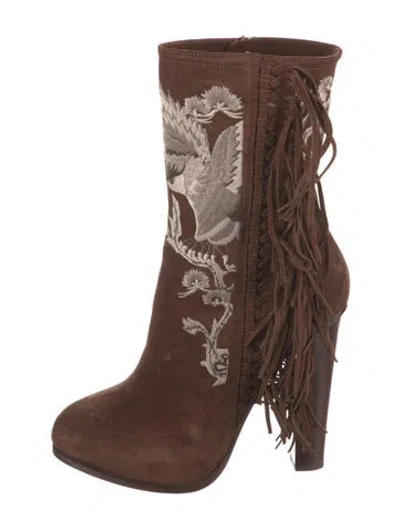 Pre-owned Ralph Lauren Suede Graphic Print Boots In Brown