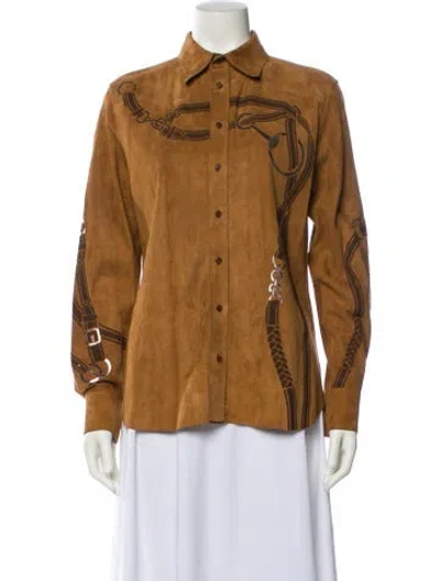 Pre-owned Ralph Lauren Suede Graphic Print Jacket In Neutral