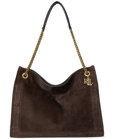 Ralph Lauren Suede Large Bradley Shopper Tote Bag In Brown