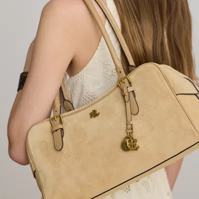 Ralph Lauren Suede Large Marcy Zip Satchel In Tan In Brown