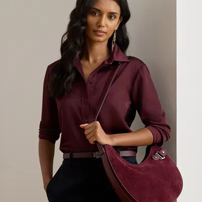 Ralph Lauren Suede Large Tasha Shoulder Bag In Burgundy