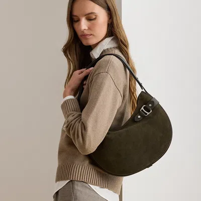 Ralph Lauren Suede Large Tasha Shoulder Bag In Green