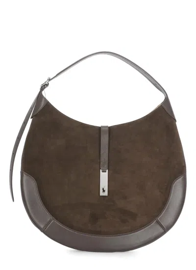 Ralph Lauren Suede Leather Shoulder Bag In Brown