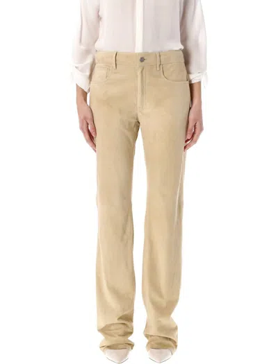 Ralph Lauren Suede Leather Trousers In Beige