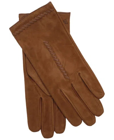 Ralph Lauren Suede Leather Whip Stitch Touch Glove In Brown