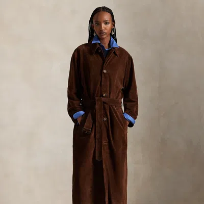 Polo Ralph Lauren Suede Long Car Coat In Umber In Brown