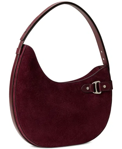 Ralph Lauren Suede Medium Tasha Shoulder Bag In Burgundy