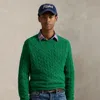 Ralph Lauren Suede-patch Cable-knit Sweater In Green