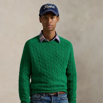 Ralph Lauren Suede-patch Cable-knit Sweater In Green