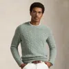 Ralph Lauren Suede-patch Cable-knit Sweater In Green