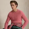 Ralph Lauren Suede-patch Cable-knit Sweater In Pink