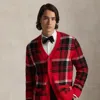 Ralph Lauren Suede-patch Plaid Wool-blend Cardigan In Red