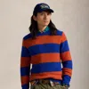Polo Ralph Lauren Suede-patch Striped Sweater In Orange/blue