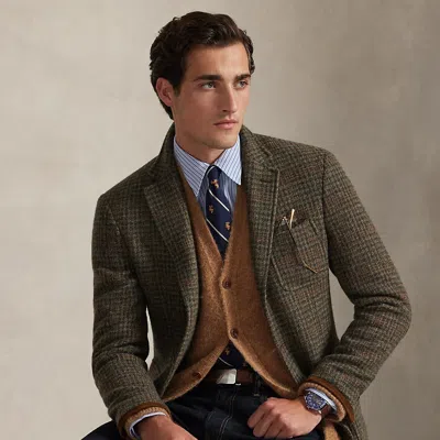 Ralph Lauren Suede-patch Wool-blend Cardigan In Multi