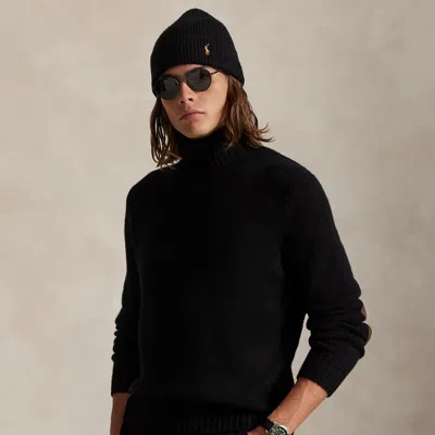 Ralph Lauren Suede-patch Wool-cashmere Sweater In Black