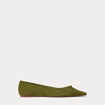 Polo Ralph Lauren Suede Pointed Ballet Flat In Avocado In Green