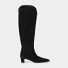 Ralph Lauren Suede Pointed-toe Tall Boot In Black