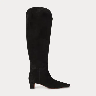 Ralph Lauren Suede Pointed-toe Tall Boot In Black