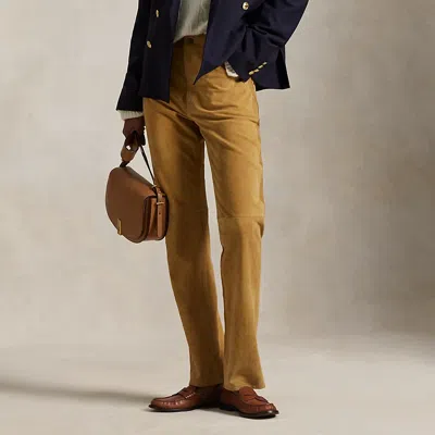 Ralph Lauren Suede Relaxed Straight Pant In Brown