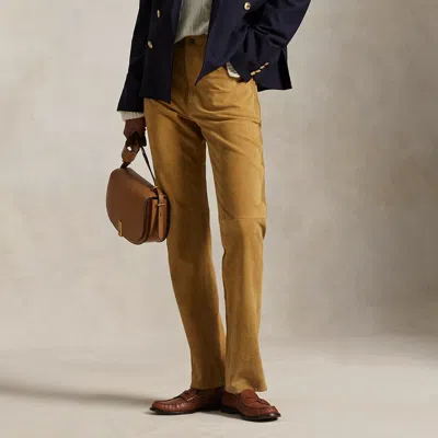 Polo Ralph Lauren Suede Relaxed Straight Pant In Gold Dust In Brown