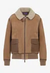 Ralph Lauren Shearling-collared Bomber Jacket In Brown