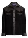Ralph Lauren Leather-trimmed Suede Overshirt In Black