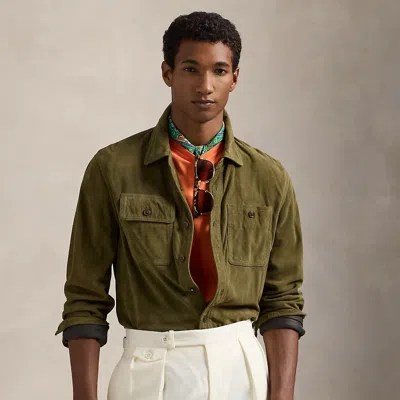 Polo Ralph Lauren Suede Shirt Jacket In Thermal Green