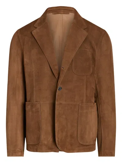 Ralph Lauren Suede Single-breasted Blazer In Brown