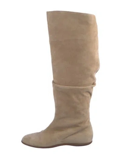 Pre-owned Ralph Lauren Suede Slouch Boots In Neutrals