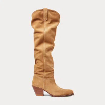Polo Ralph Lauren Suede Tall Western Boot In Caramel In Brown