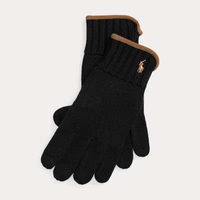 Ralph Lauren Suede-trim Wool Touch-screen Gloves In Black