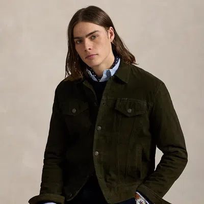 Ralph Lauren Suede Trucker Jacket In Green