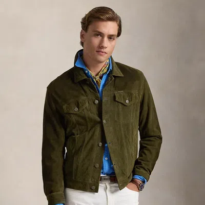 Polo Ralph Lauren Suede Trucker Jacket In Company Olive