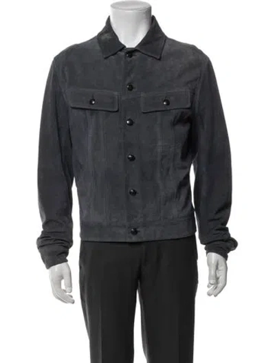 Pre-owned Ralph Lauren Suede Trucker Jacket In Gray