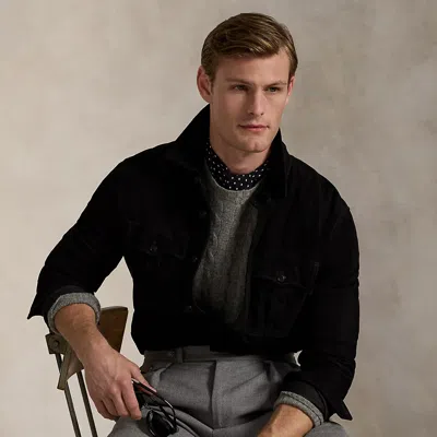 Ralph Lauren Suede Utility Shirt Jacket In Black