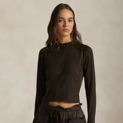 Polo Ralph Lauren Sueded Jersey Cropped Half-zip In Dark Beech In Brown