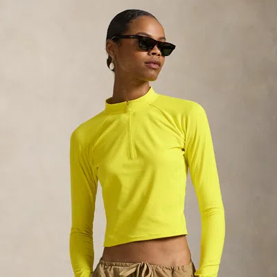 Polo Ralph Lauren Sueded Jersey Cropped Half-zip In Laser Yellow